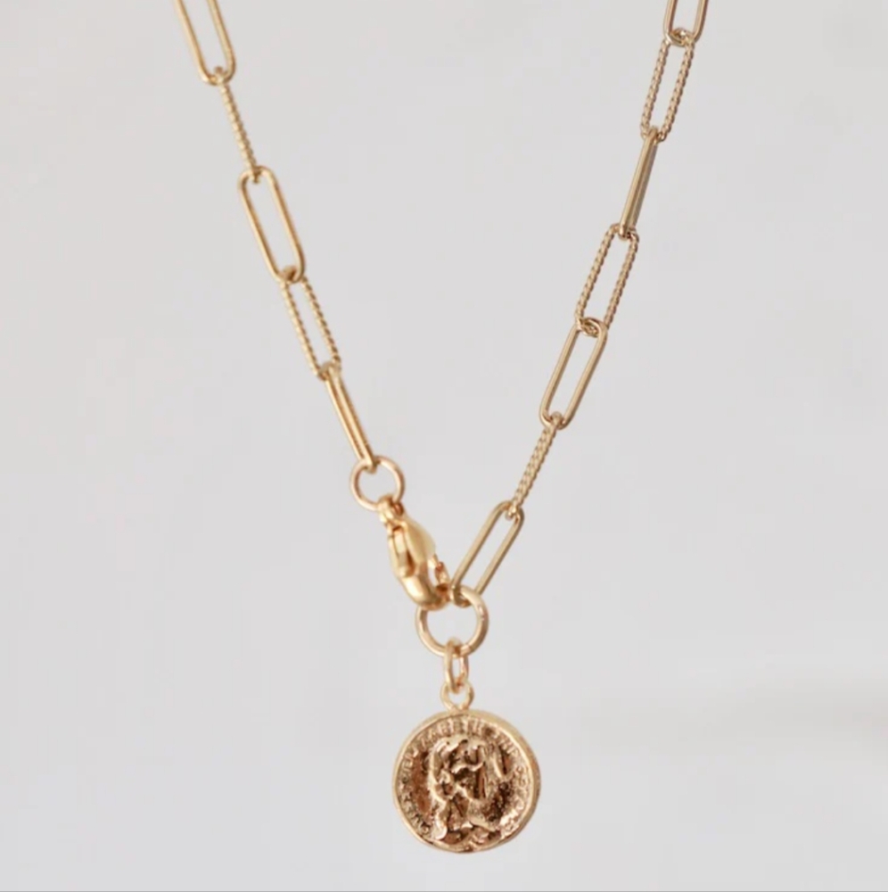 Gold Chain Necklace with Coin Pendant